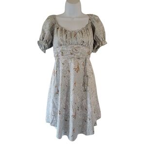 Simplee Blue Floral Babydoll Dress Women's Size M Puff Sleeve Y2K Fairy Grunge